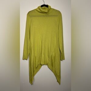 Chico’s‎ Chartreuse Tunic Sweater L Asymmetrical Hem Lightweight Cowl Neck